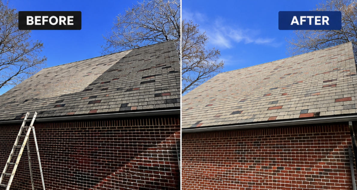 Roof before and after professional washing