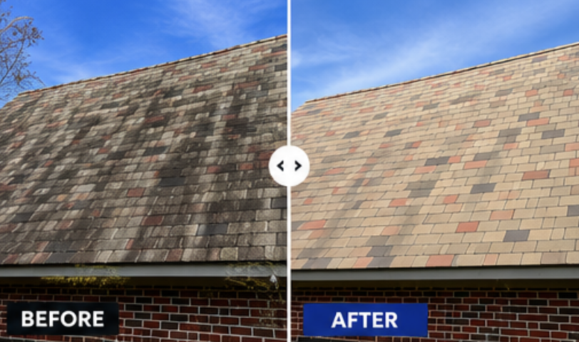 Roof cleaning before and after