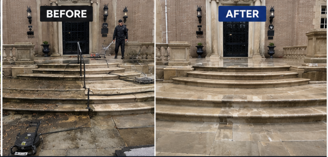 Natural stone restoration before and after